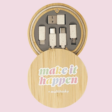 Make It Happen 6 - in - 1 Multi - USB Bamboo Charging Adapter Cable Kit - Multitasky