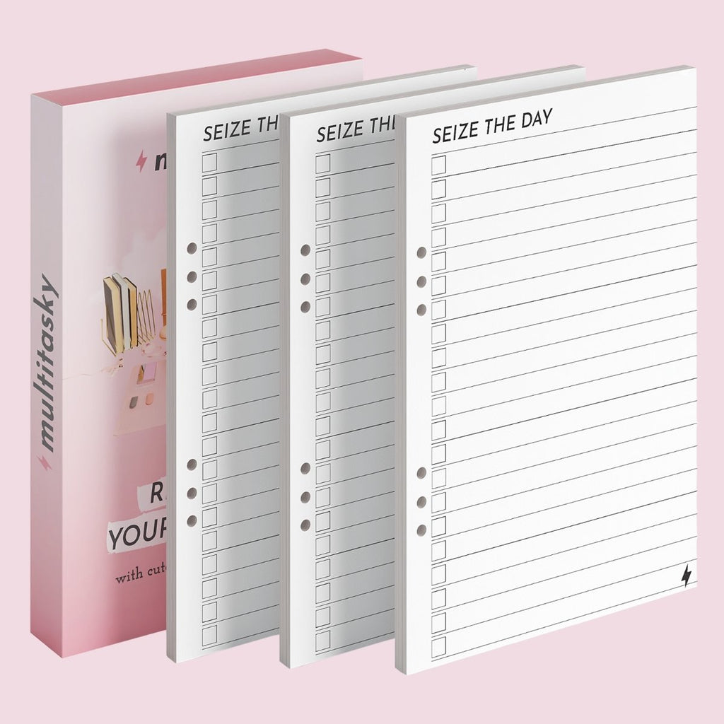 A5/A6 Notebook Paper Refill 3-Pack: Line, Dot, Grid, To-Do / Sticky Note Ruler Insert - Multitasky