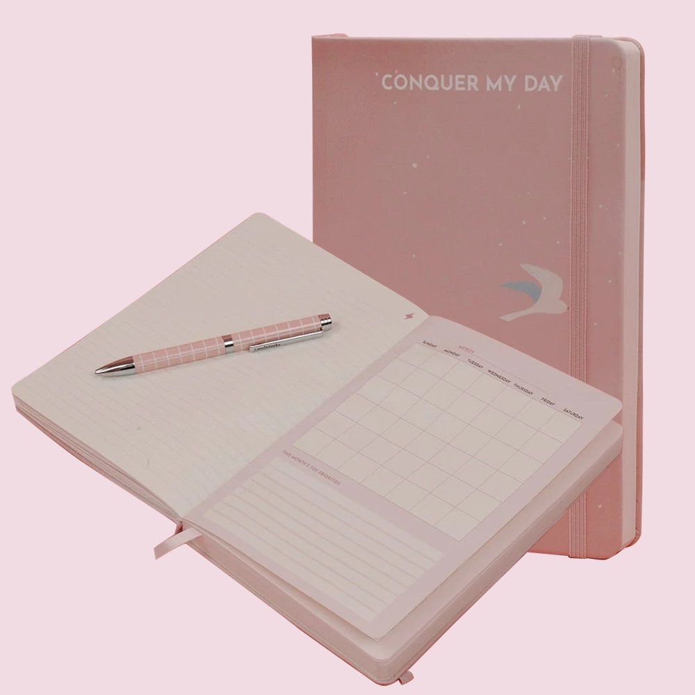 Conquer My Day Hardcover Journal (6 Months Supply, Monthly/Weekly/Daily + Line/Dot Paper) - Designed by Kelly Luc, Limited Edition - Multitasky