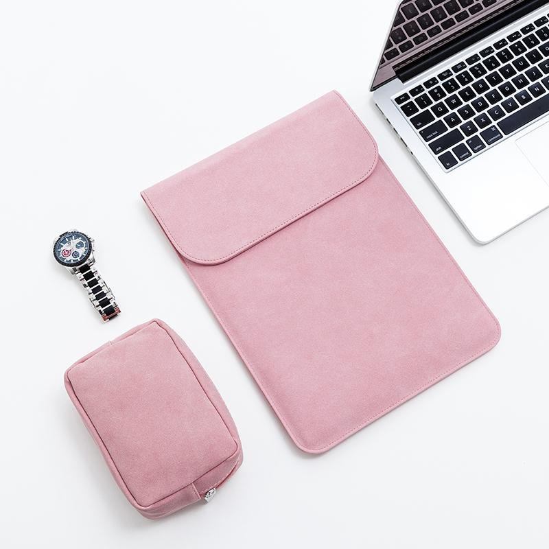 Custom leather laptop sleeve with pouch in pink