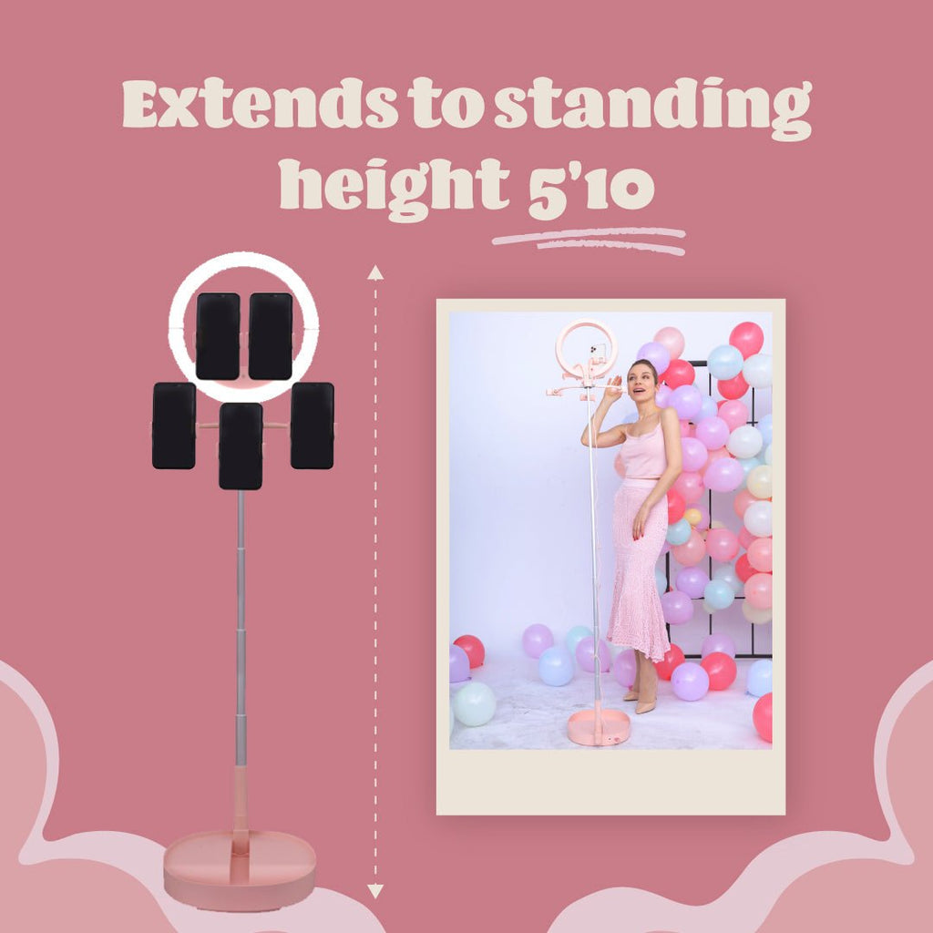 Rechargeable Ring Light Extends to Standing Height of 5'10 - Multitasky