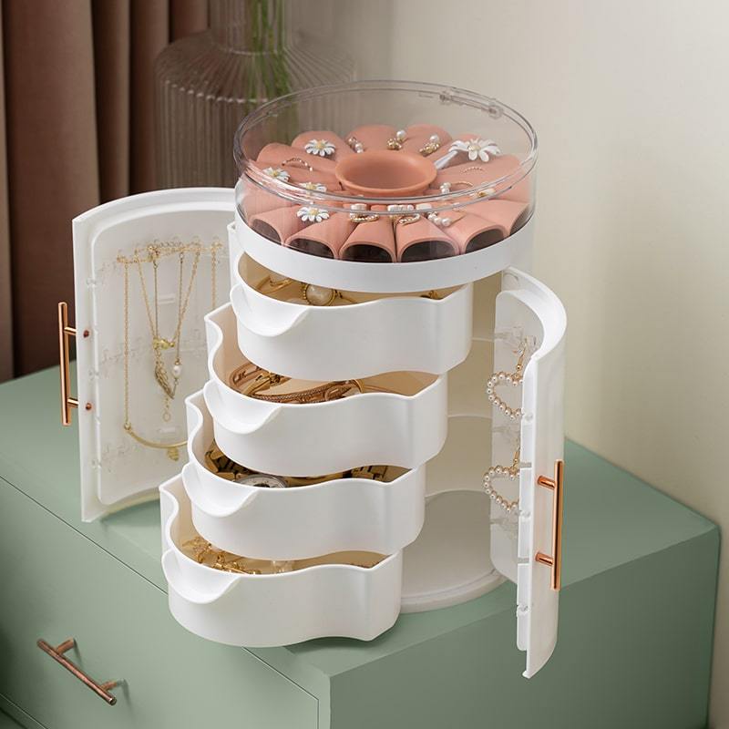 5 Layers Jewelry Organizer Storage Box Rotatable Hair Tie Container  EarringsUsed