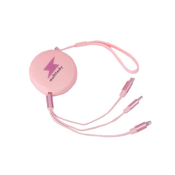 Retractable 3-Port USB Keychain Charger in Pink - Multitasky