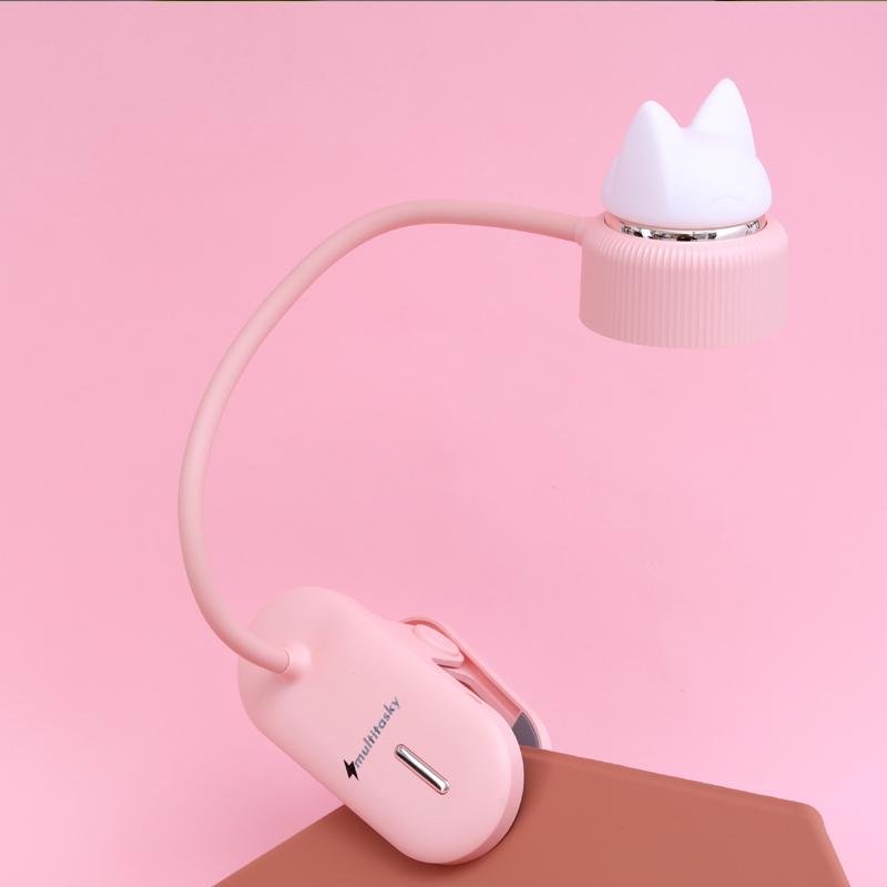 Bendy lamp - Pink lamp clip that bends with cat ears on top