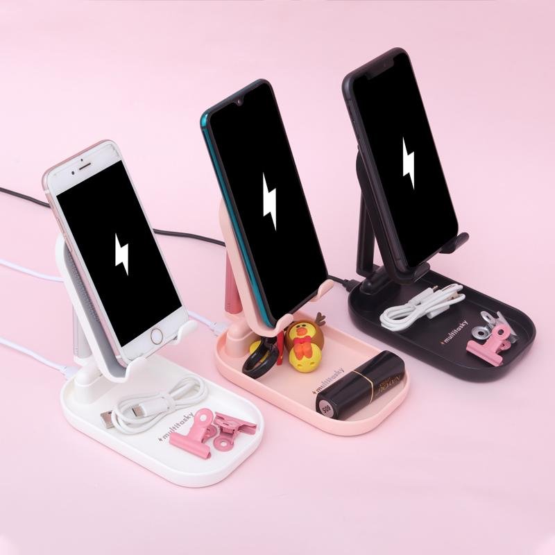 Cell phone charging stand in pink, white, black - Multitasky